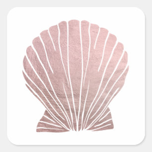 Rosa Faux Metallic Elegant Seashell Beach Wedding Fyrkantigt Klistermärke
