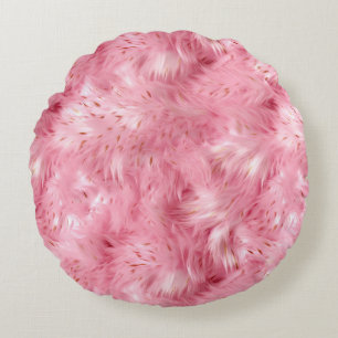 Rosa Faux Päls Rund Kudde