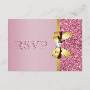 Rosa Faux Sequins Guld Bow & Diamond OSA Kort