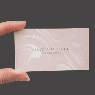 Rosa Faux Silver Marble Elegant Beautician Visitkort