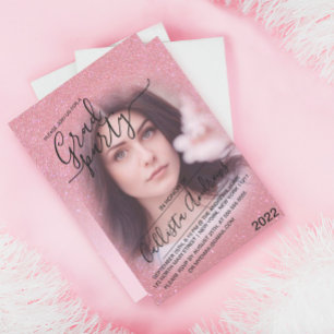Rosa Faux Sparkly Glitter Ombre Photo Studenten Inbjudningar
