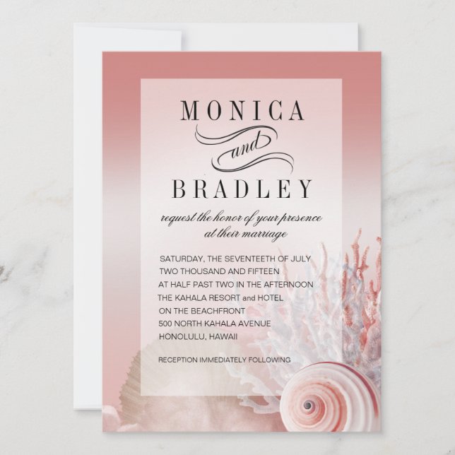  Rosa Faux Vellum Overlay Beach Wedding Inbjudningar (Framsida)