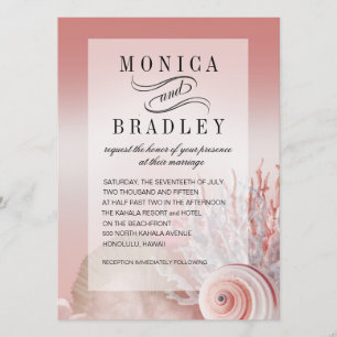 Rosa Faux Vellum Overlay Beach Wedding Inbjudningar