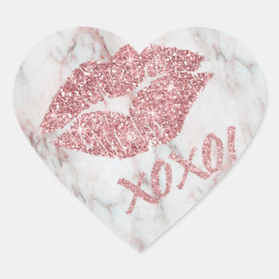 Rosa Fauxglitter XOXO för söt Hjärtformat Klistermärke