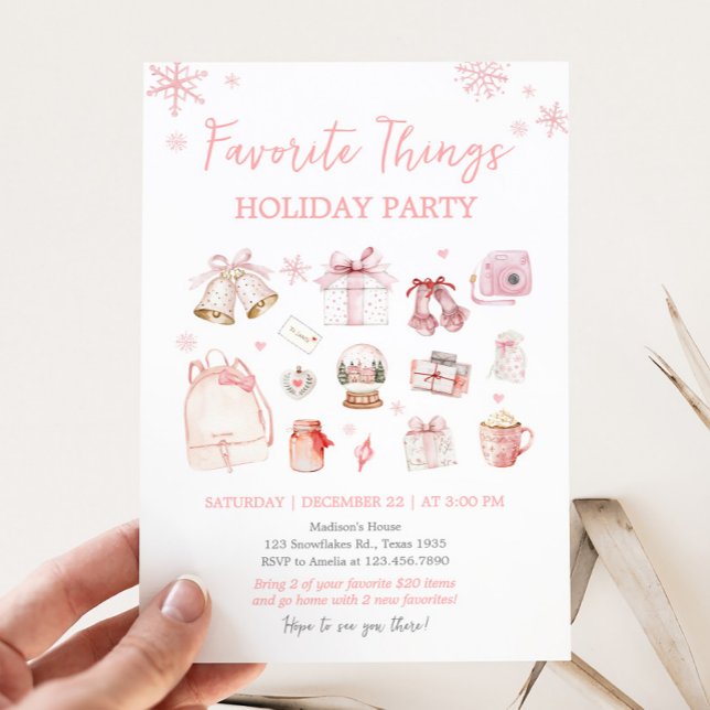 Rosa Favorite Sak Helgdag jul Party Inbjudningar (Pink Holiday Favorite Things Christmas Party Invitation)