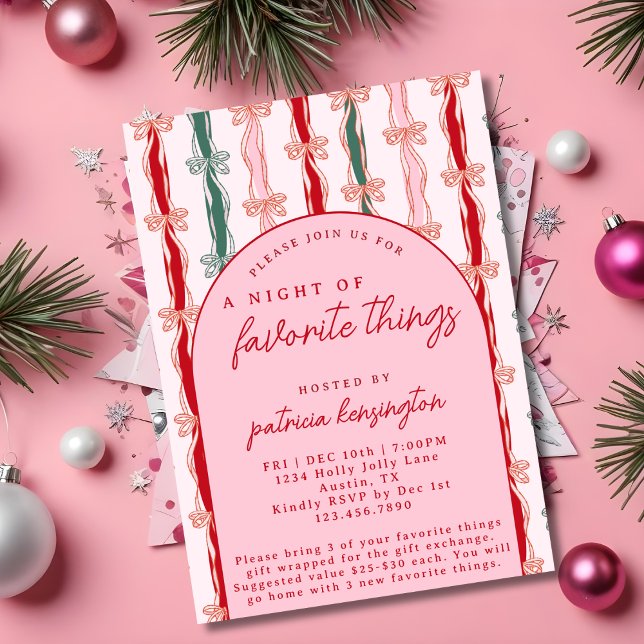 Rosa Favoritsaker Julklappsbyte Party Inbjudningar (Skapare uppladdad)