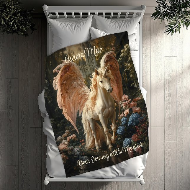 Rosa Feasted Unicorn Pegasus Woodland Magic Fleecefilt (Skapare uppladdad)