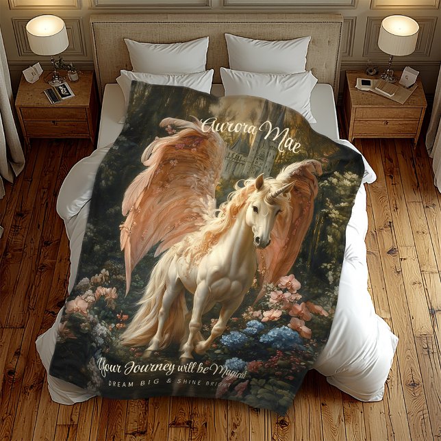 Rosa Feasted Unicorn Pegasus Woodland Magic Fleecefilt (Skapare uppladdad)