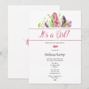 Rosa Feather Boho Baby Shower-inbjudan Inbjudningar