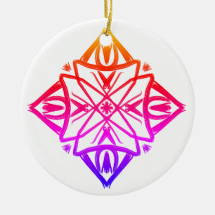 Rosa Feathery Diamond Mandala #7 Julgransprydnad Keramik