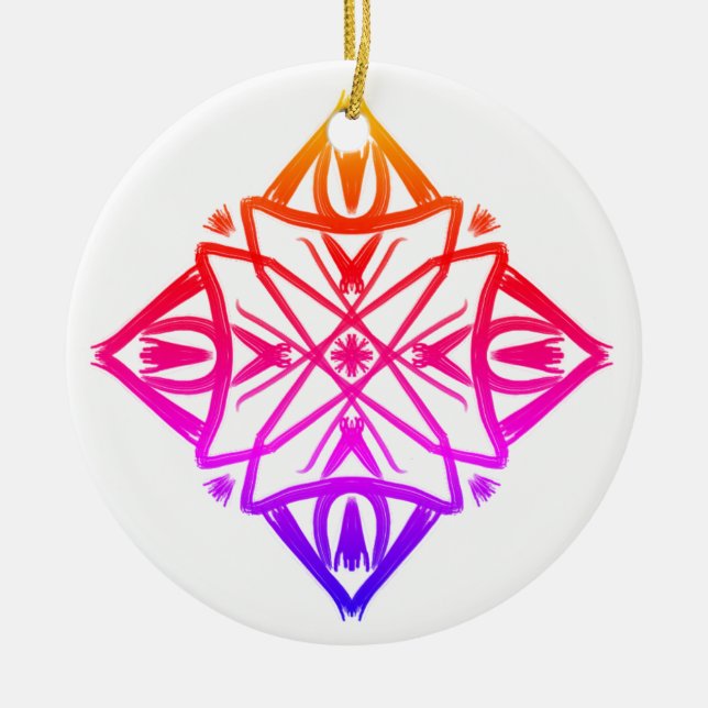 Rosa Feathery Diamond Mandala #7 Julgransprydnad Keramik (Framsidan)