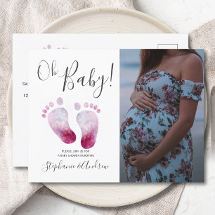 Rosa Feet Baby Shower Fotoinbjudan vykort