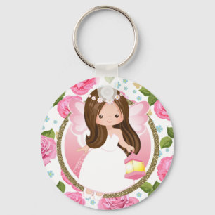 Rosa felik blommigt flickaktigt Keychain Nyckelring