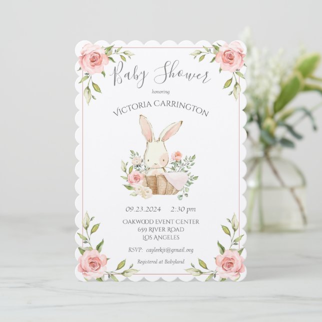 Rosa  Felt White Papper Bunny Baby Shower Inbjudningar (Stående Fram)