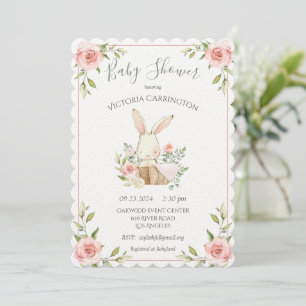 Rosa Felt White Papper Bunny Baby Shower Inbjudningar