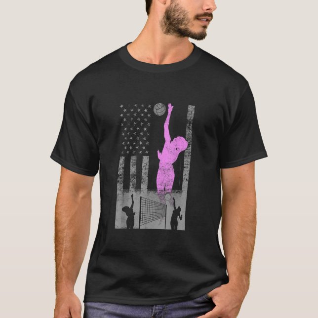 Rosa Female Volleyball Flagga Breast Cancer Awaren T Shirt (Framsida)