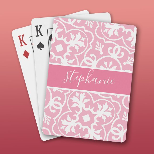  Rosa, feminin geometrisk Mönster-skript Namn Casinokort (Custom Playing Cards)