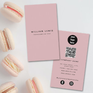 Rosa Feminin Minimalistisk QR-kod Sociala Medier Visitkort