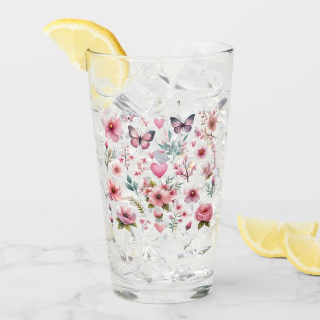 Rosa Feminina blommor och fjärilar Glaskopp (Framsida Ice)