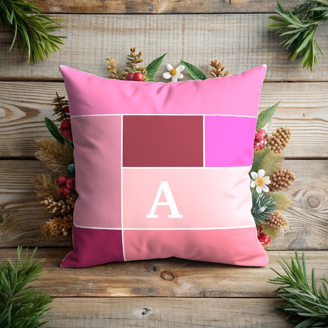 rosa Feminine Rand modern Monogram Kudde (Skapare uppladdad)