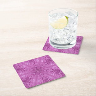 Rosa Feminine Snöre Kaleidoskop Snowflake Underlägg Papper Kvadrat