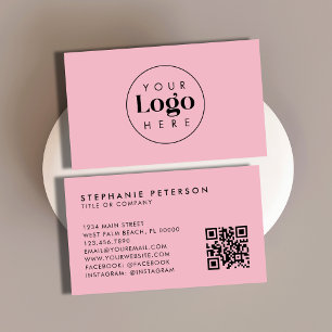 Rosa Feminint Anpassat Företagets Logotyp QR-kod Visitkort