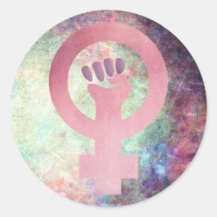 Rosa feministisk symbol på glansken färg Struktur Runt Klistermärke