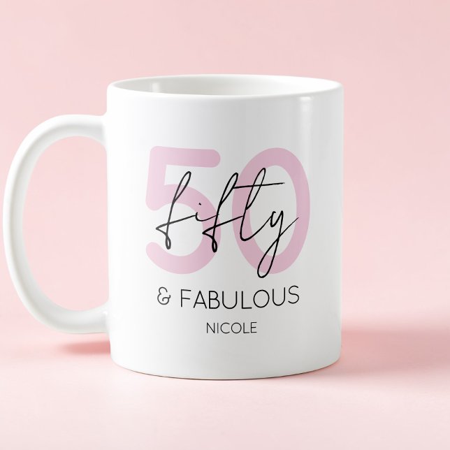 Rosa femtio och fantastisk Modern 50-årsfest Kaffemugg (Pink Fifty and fabulous Modern 50th Birthday Party Coffee Mug)