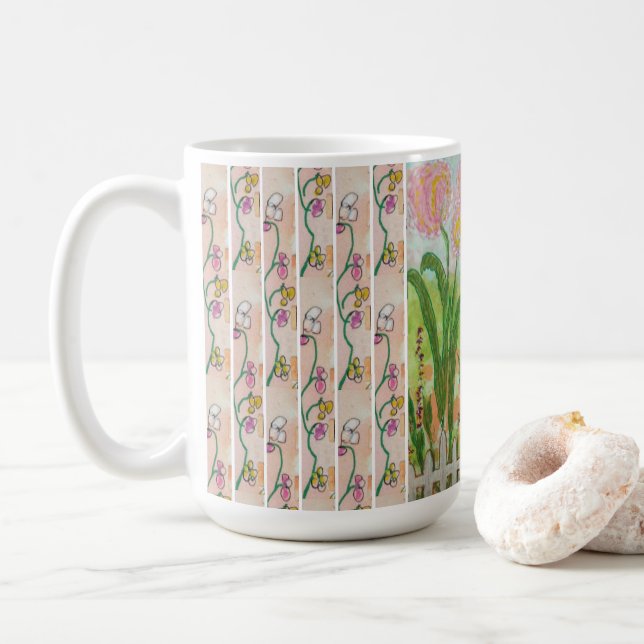 Rosa Fenced Flowers Kaffemugg (Med munk)