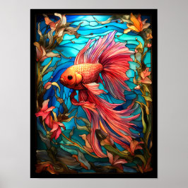 Rosa fenkål fisk glasmålning fönster poster
