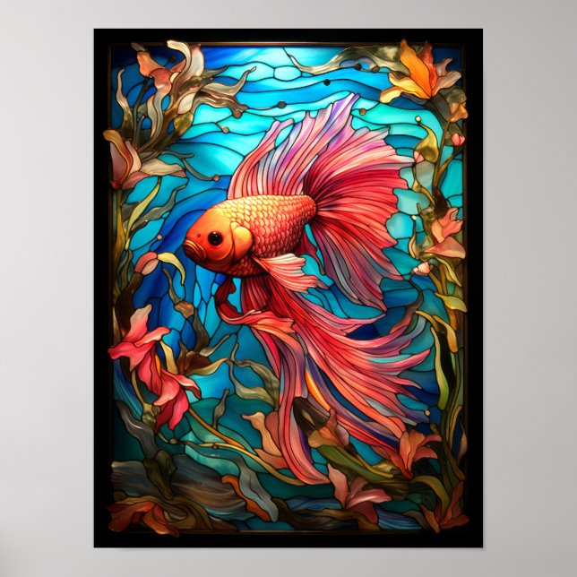 Rosa fenkål fisk glasmålning fönster  poster (Framsidan)