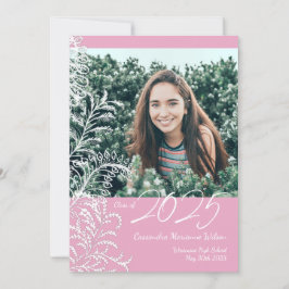 Rosa Fern Vintage Photo Studenten Inbjudningar