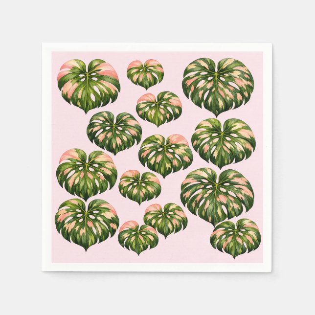 Rosa fest Monstera servetter (Framsidan)
