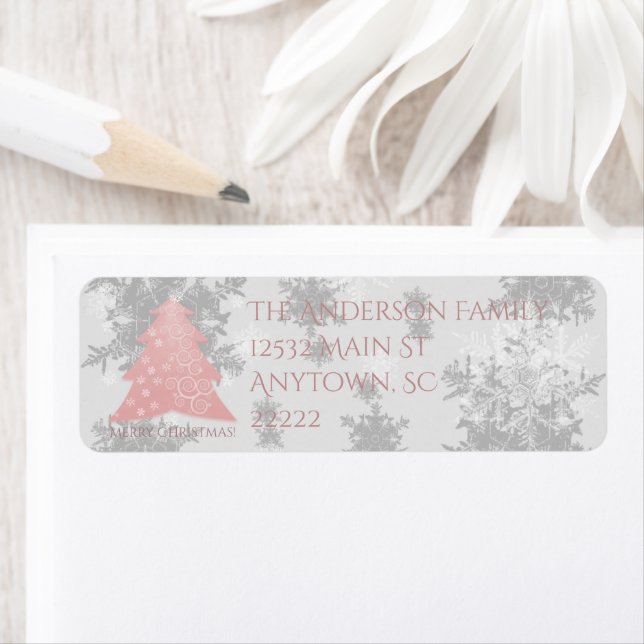 Rosa Festive Julgran Adressetiketter Returadress Etikett (Insitu)