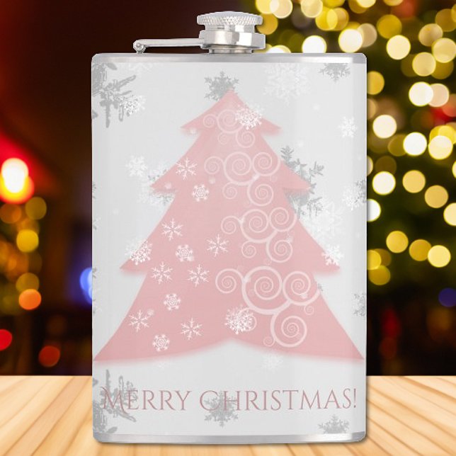 Rosa Festive Julgran-kolv Fickplunta (Pink Festive Christmas Tree Flask)