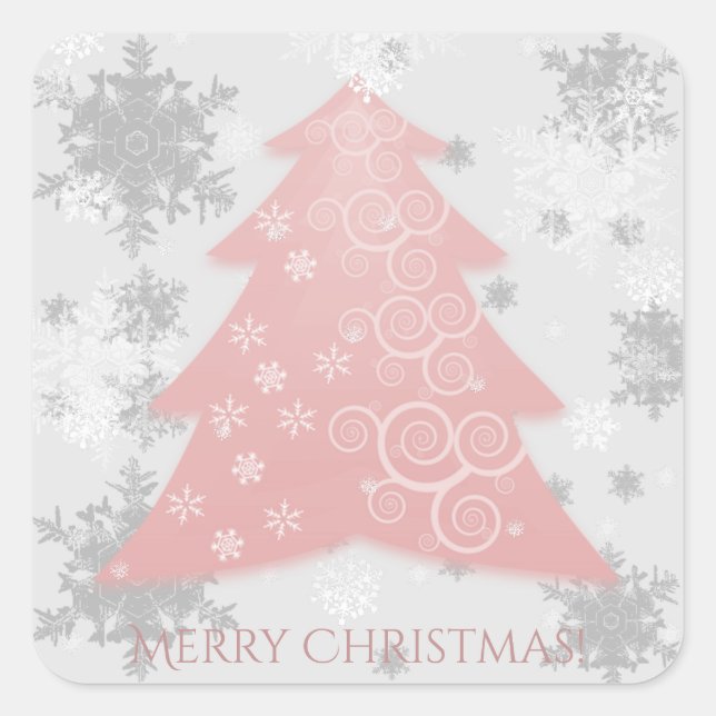 Rosa Festive Julgran Sticker Fyrkantigt Klistermärke (Framsida)