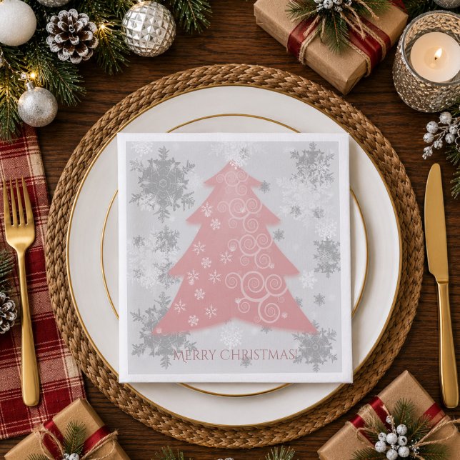 Rosa festlig julgran pappersservett (Pink Festive Christmas Tree Paper Napkins)
