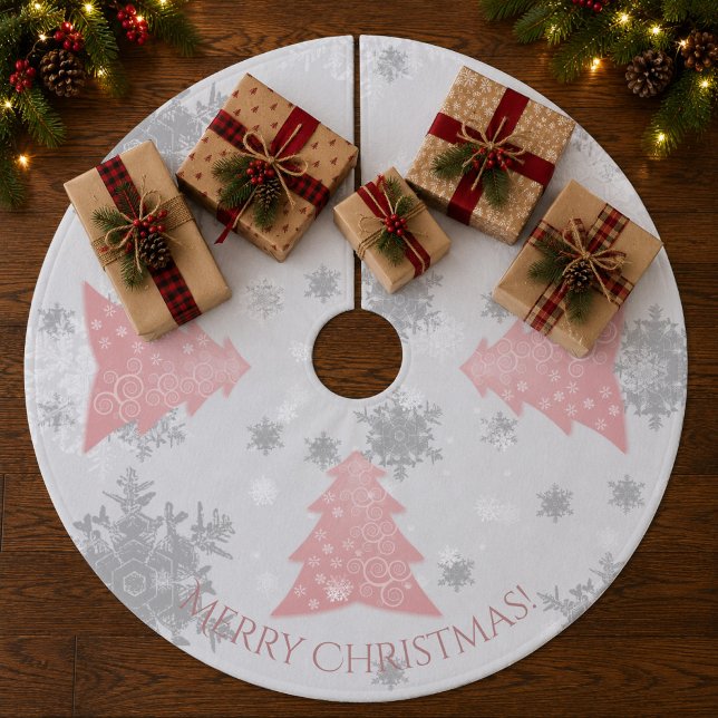 Rosa festlig julgranströja julgransmatta fleece (Pink Festive Christmas Tree Skirt)