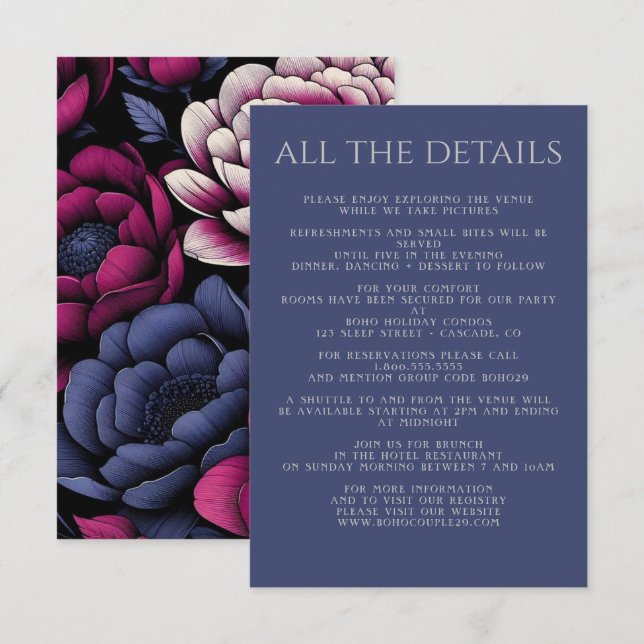 Rosa Fet Blommigt Tilläggskort (Fram/baksida)