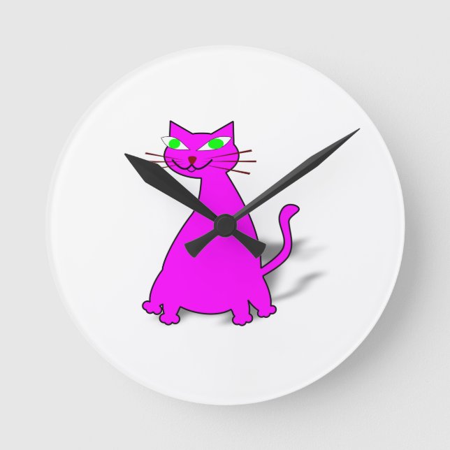 Rosa fet katt rund klocka (Framsida)