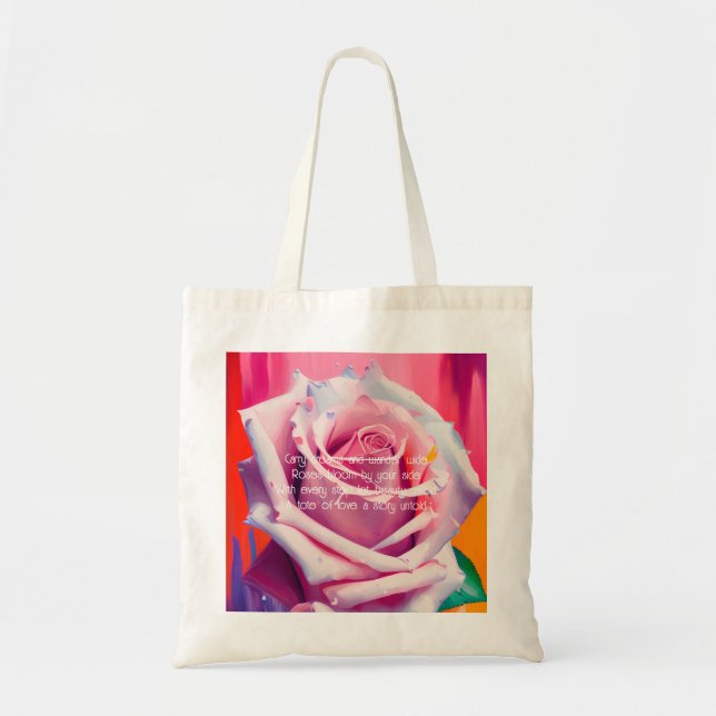 Rosa fet rosa i blommande dikt bohemisk konstnärli tygkasse (Framsidan)