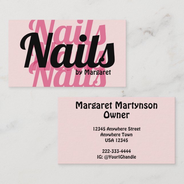 Rosa fet typografi för nagelsalong visitkort (Fram/baksida)