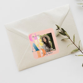 Rosa Fetstil Font Klass 2026 Foto Examen Fyrkantigt Klistermärke