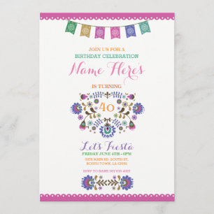 Rosa Fiesta Birthday Blommigt Mexico-inbjudan Inbjudningar