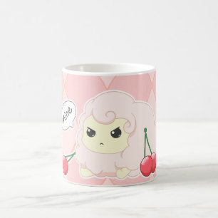 Rosa fiesty får för gullig kawaii med körsbär kaffemugg