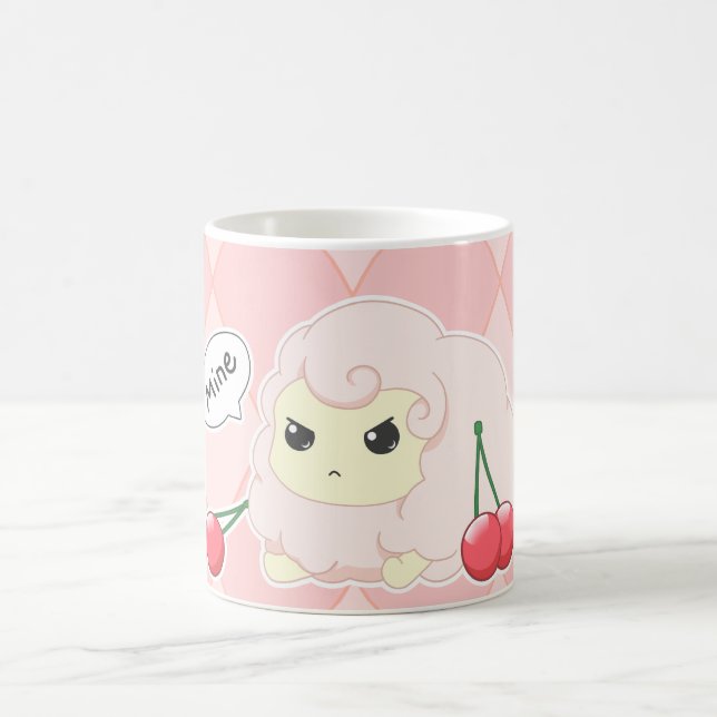 Rosa fiesty får för gullig kawaii med körsbär kaffemugg (Center)