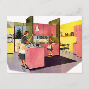 Rosa Fifties Futuristiska Kitchen Vykort