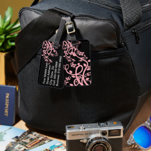 Rosa Filigree and Flowers over Black-mall Bagagebricka