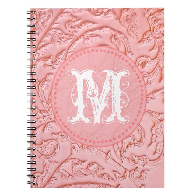 Rosa Filigree Wood Carv Monogram Initial Note Bok Anteckningsbok (Framsidan)