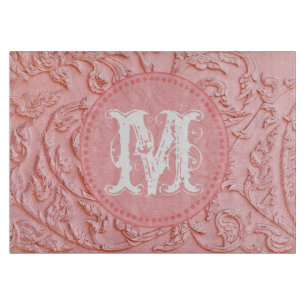 Rosa Filigree Wood Monogram Glass Caking Board